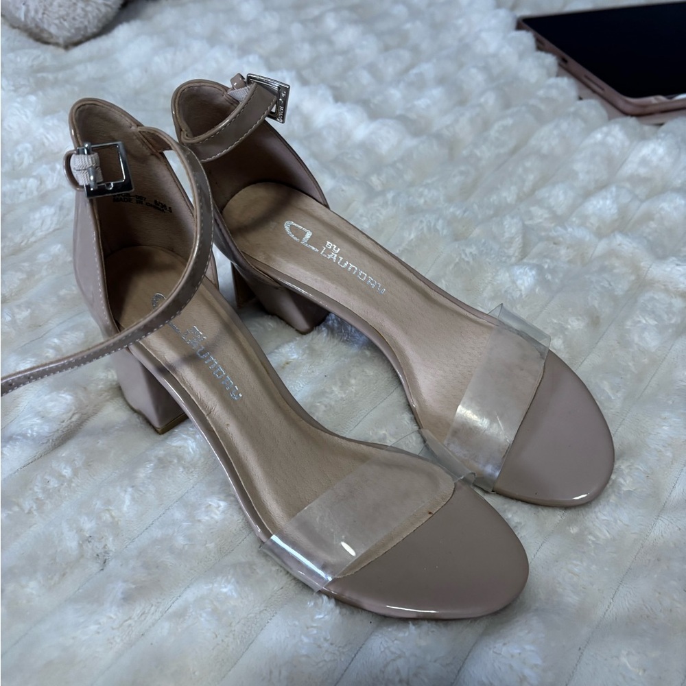 Elegant Tan Heels with Clear Straps